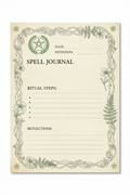 Spell Journal Page printable witchcraft grimoire sheet green botanical