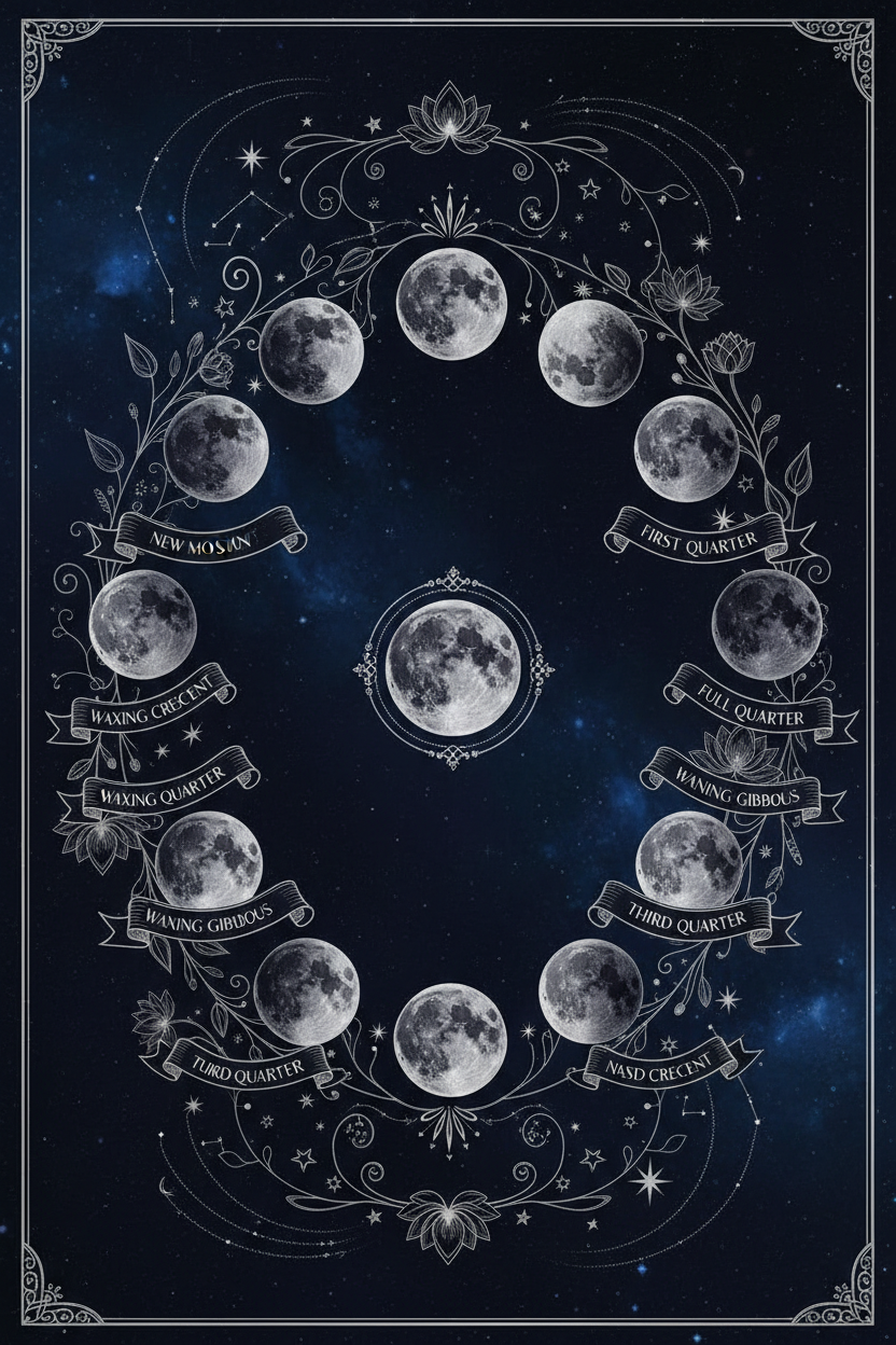 Moon Phase Chart printable witchcraft wall art